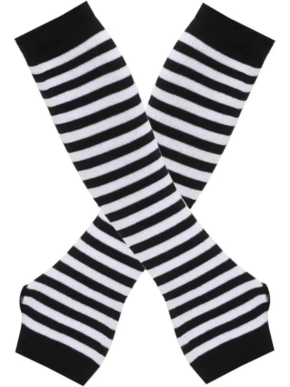 Women's Black and white Striped Arm Warmers Fingerless Gloves Y2K Gothic Cosplay